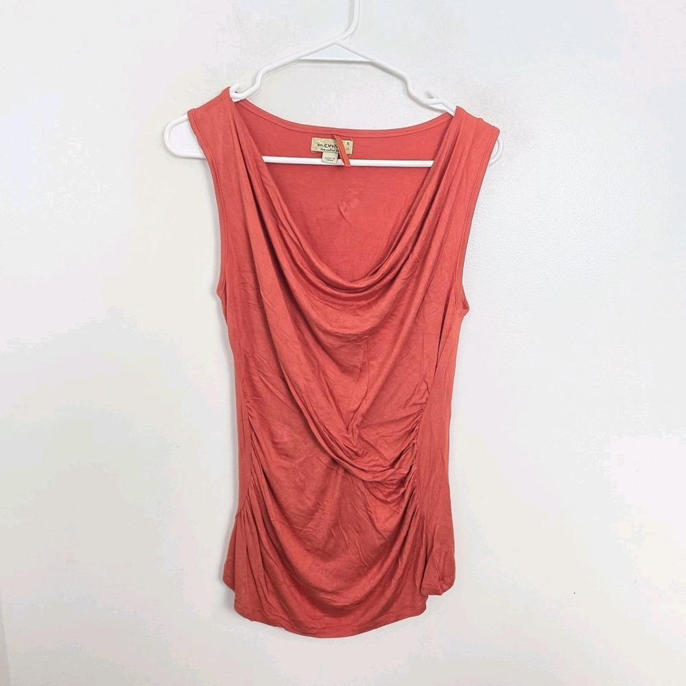 One World Orange Fitted Drapey Cowl Neck Stretch Going Out Tank Top Size S